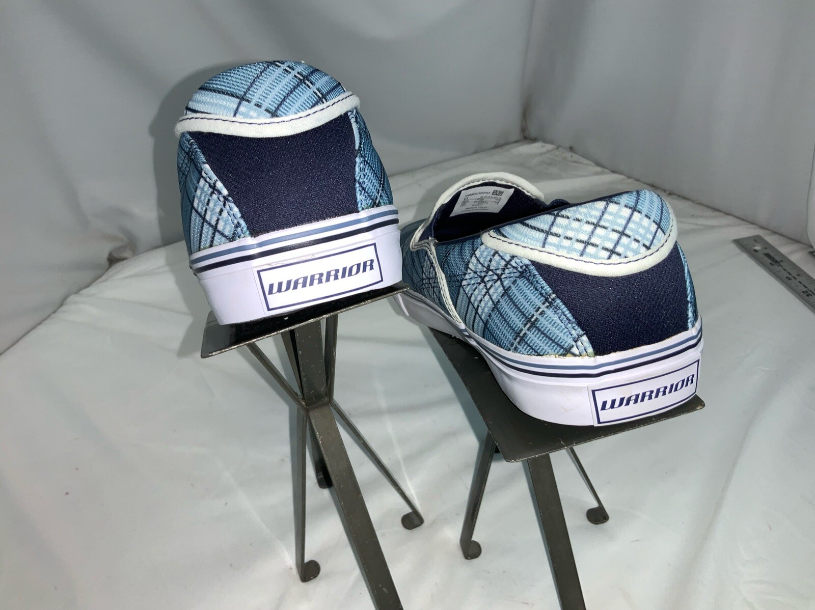 Warrior Swag Skateboard Shoes Sz 8.5 D Men Blue Plaid Slip On New YGI I1S-73