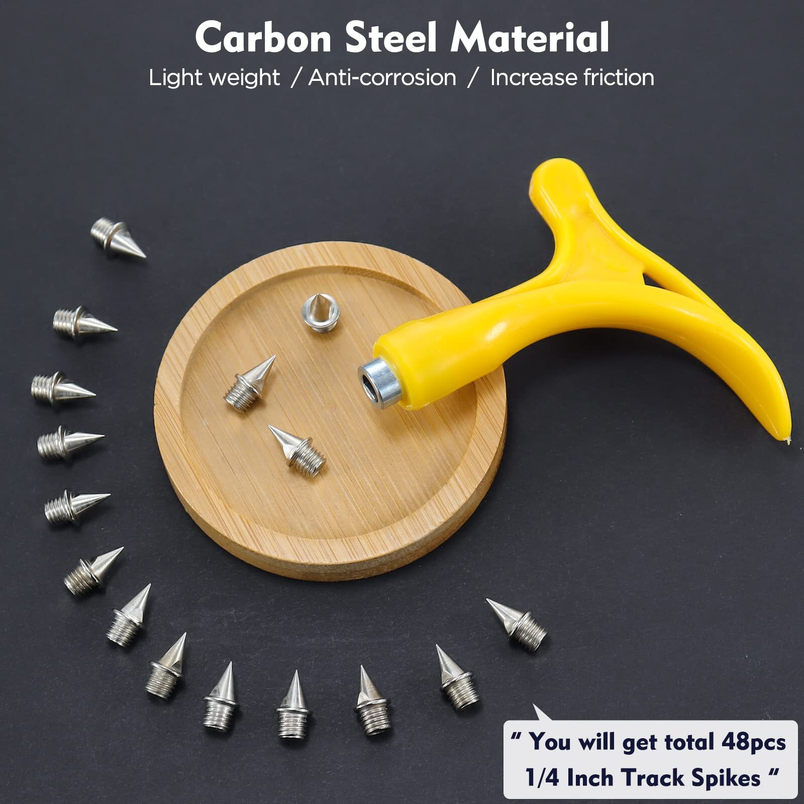 48 Pcs Stainless Steel Steel Track Spikes 1/4 Inch with Wrench for Men’s Shoes