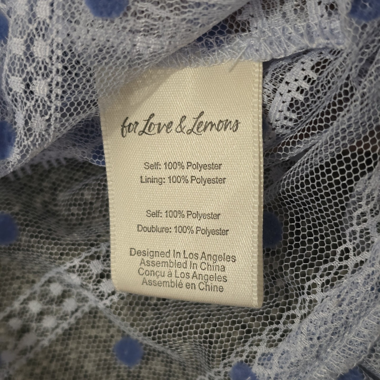 For Love & Lemons Blue Polka Dot Lace Ruffle Mini Dress Sheer Romantic M