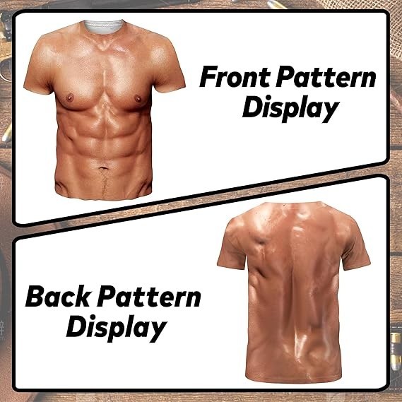 Funny 3D Muscle T-Shirt Men 6 Pack Abs Chest Graphic Tee Fake Torso Prank AOP