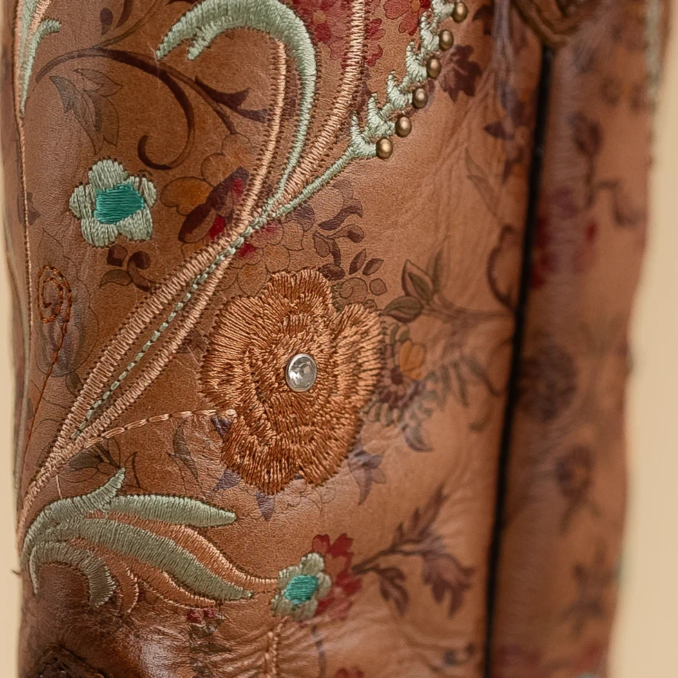 Women’s Rodeo Espresso Brown Turquoise Floral Embroidery Western Cowgirl Boots