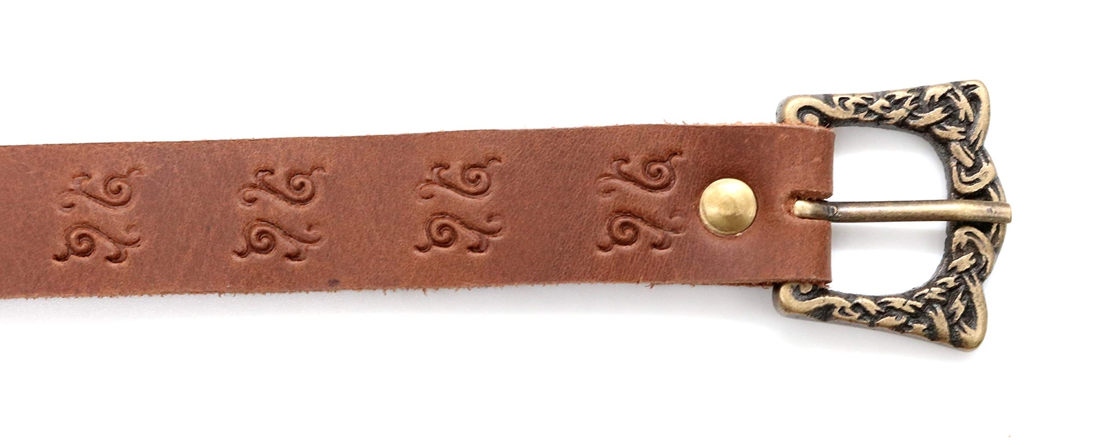 Medieval Leather Belt Embossed design with Brass Buckle Renaissance Viking Brown