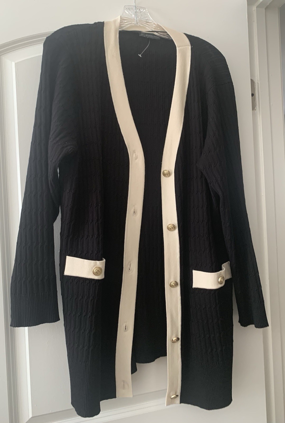 Adrianna Papell Plus 2X NEW Black Cardigan with Cream and Gold Buttons