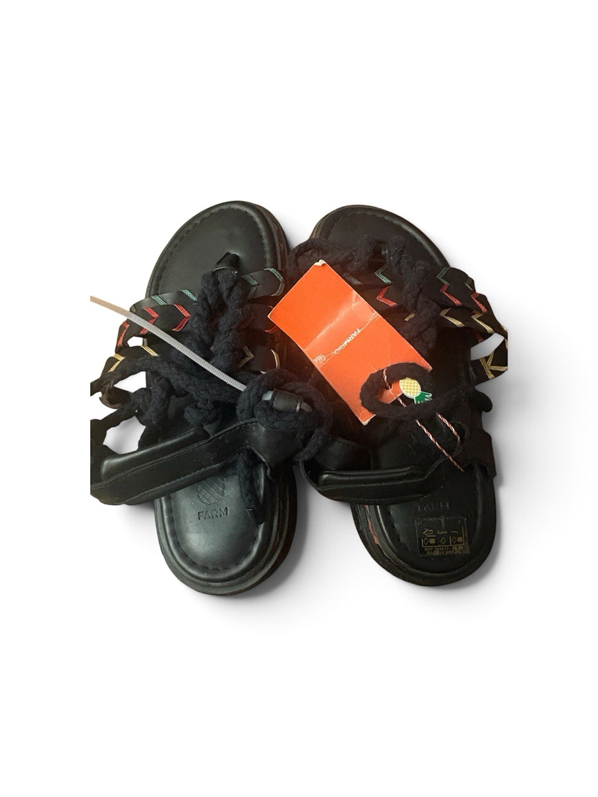 FARM Rio Black Rope Tie Flatform Sandals NWT Size 10 In Women’s