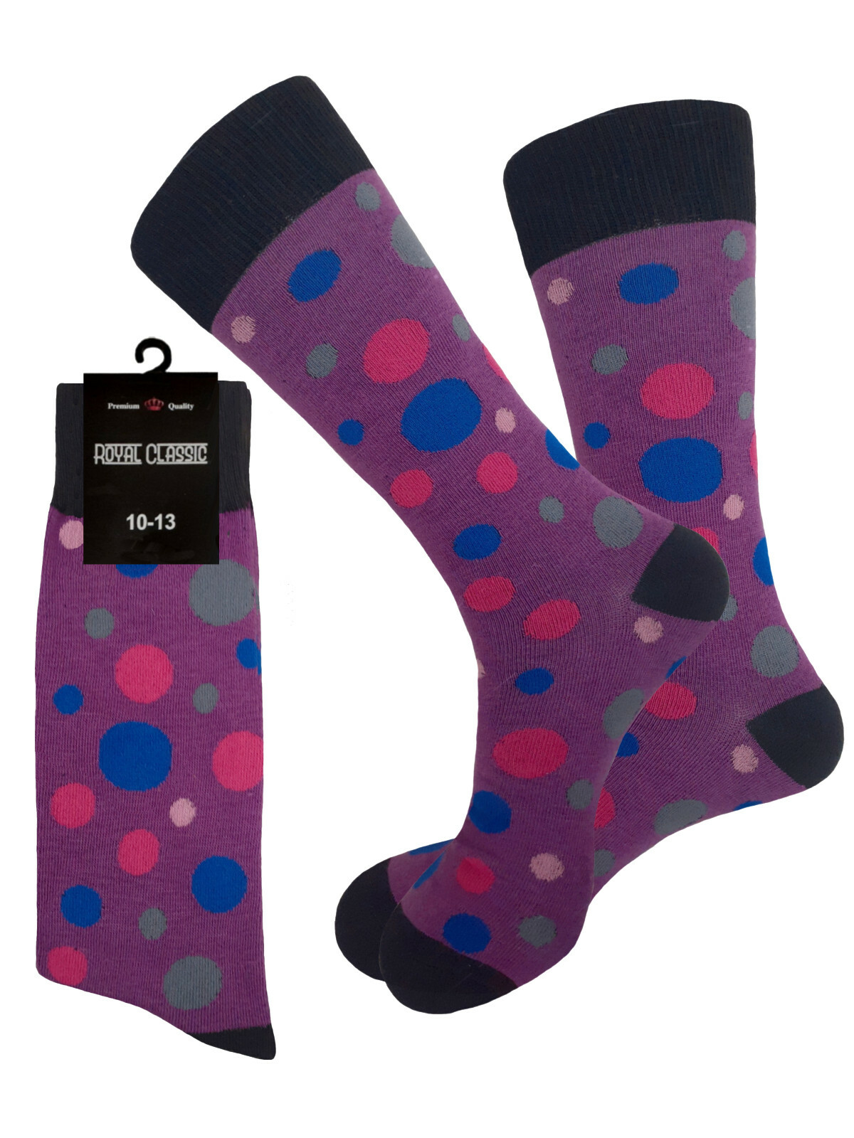 12 PK DRESS SOCKS FISRT QUALITY MULTI COLOR POLKA DOTS COTTON SOCKS 10-13