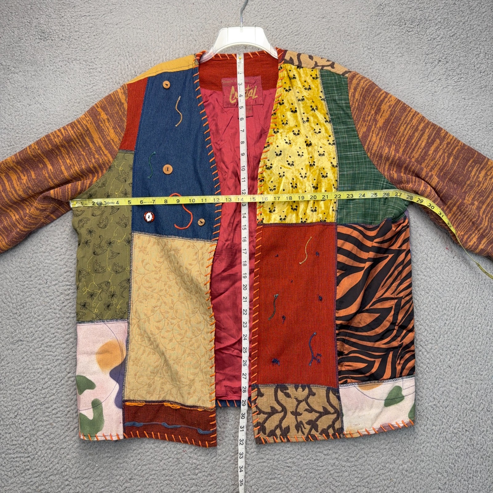 Sharon Anthony Crystal Jacket Womens 1X Colorful Patchwork BOHO Hipster Retro