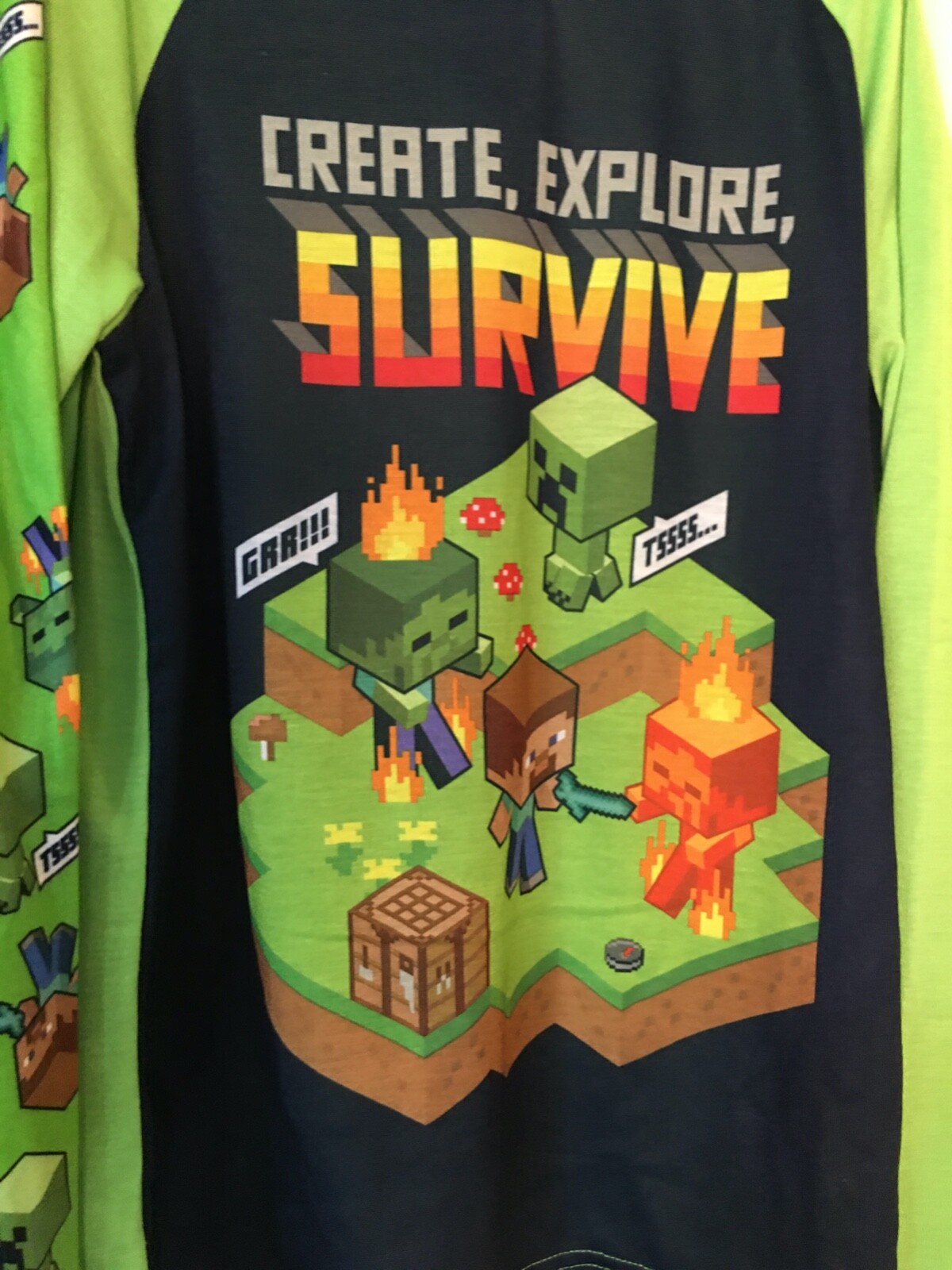New Minecraft Zombie Creeper Boys Long Sleeve Pajamas Set 2-Pieces Sz S 6/7