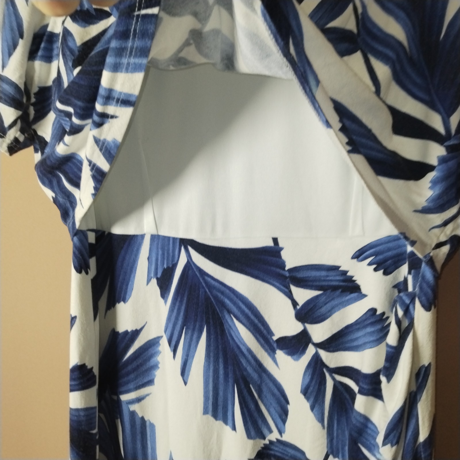 Phase Eight Dress Size 16 White Navy Eloise Palm Print Shift Bodice Layer Ruched