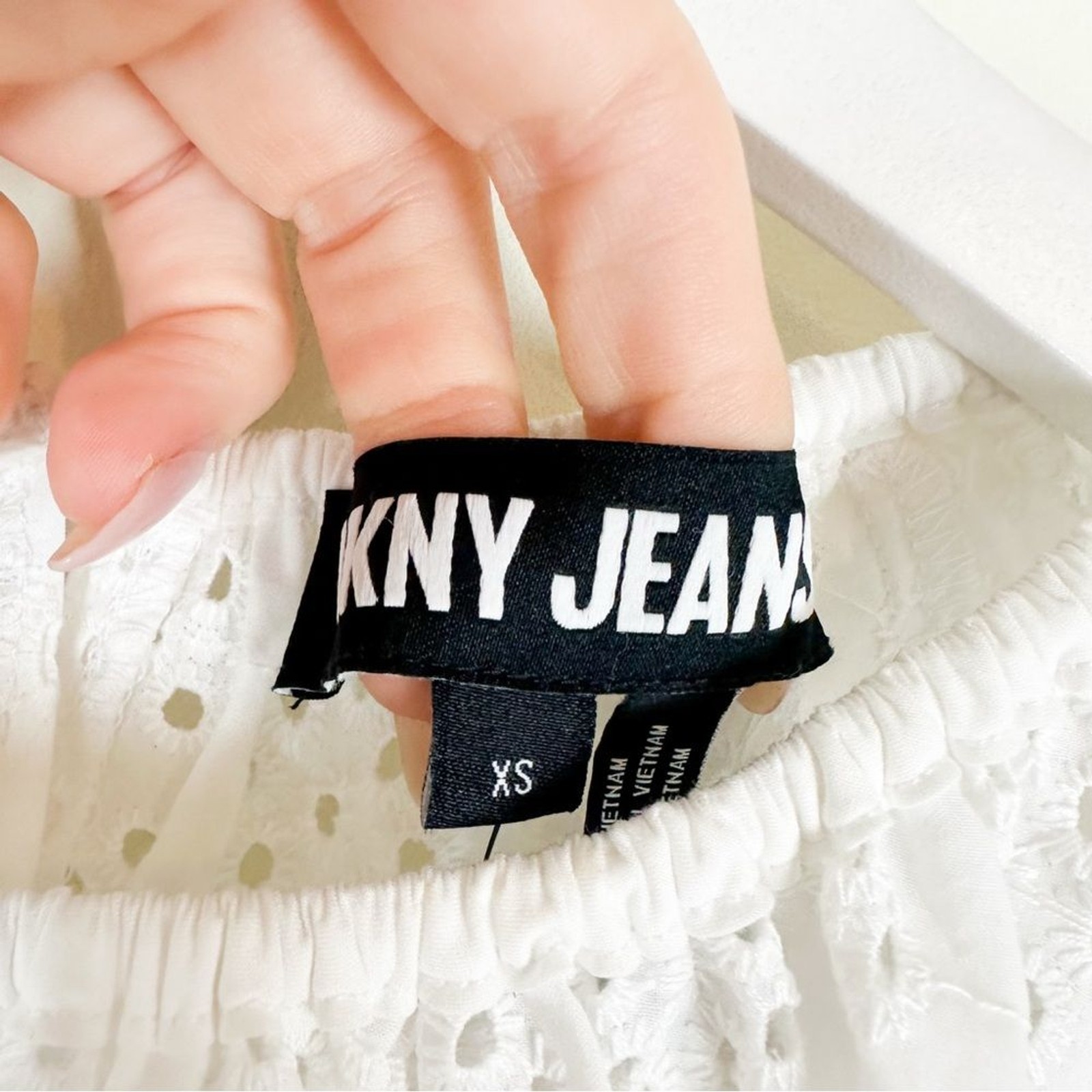 NWT DKNY Jeans Cotton Eyelet Cropped Blouse