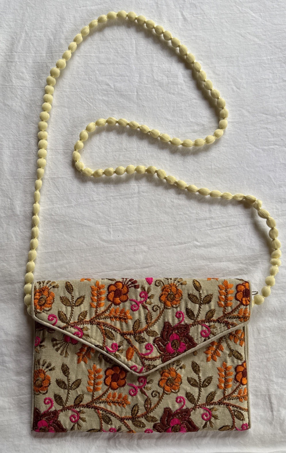 UNIQUE Vintage Hand Embroidered Flower Front Flap Slim Shoulder Handbag