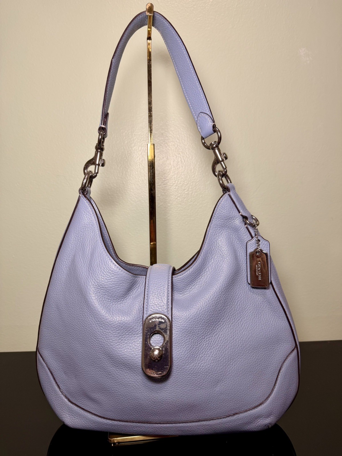 Coach 48635 Coach Blue Pebbled Leather Shoulder Bag Silver Hardware