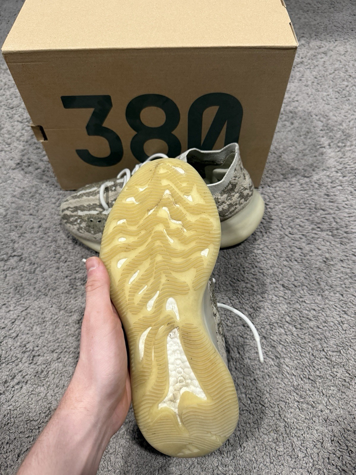 adidas Yeezy Boost 380 Pyrite Gray Primeknit Low Top Sneakers GZ0473 Men