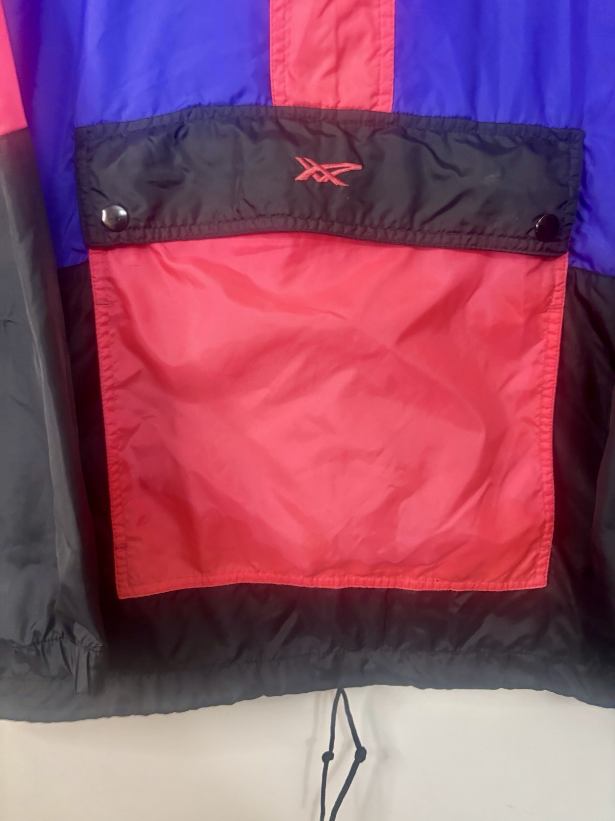 Vintage ASICS M Colorblock Nylon Hooded Pullover Windbreaker Jacket Purple Pink