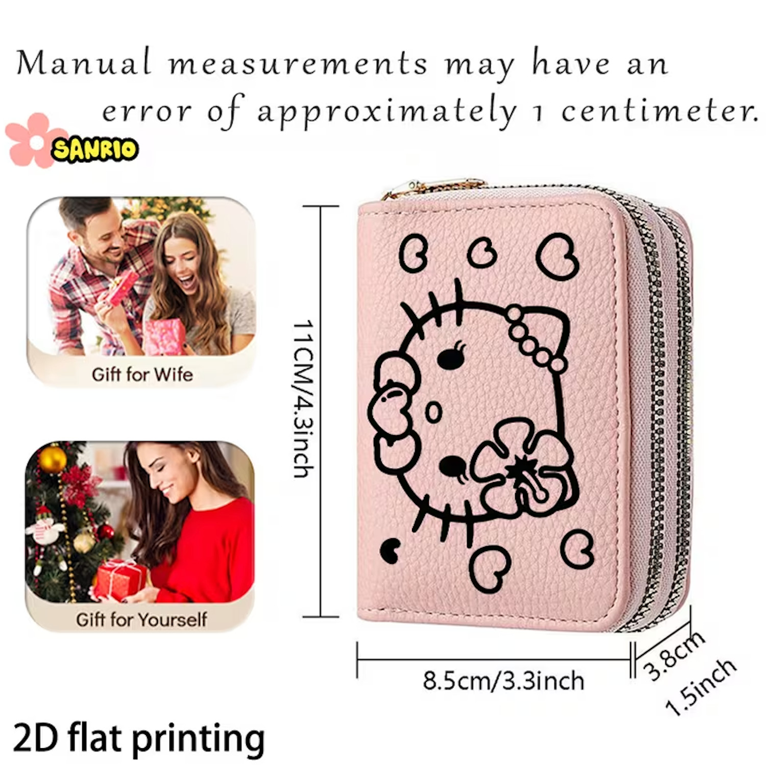 Hello Kitty Pink Wallet Zip Around Cute Kawaii Card Holder Coin Purse Sanrio
