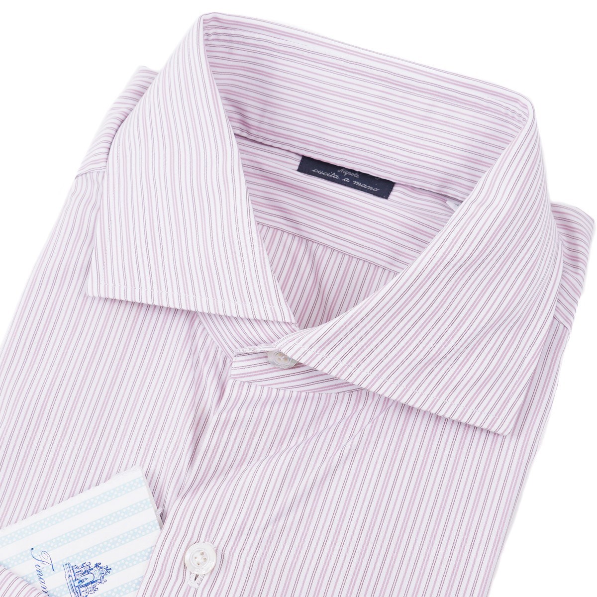 Finamore Napoli Pink-Burgundy Stripe Cotton Dress Shirt 17 x 37 (Eu 43) NWT