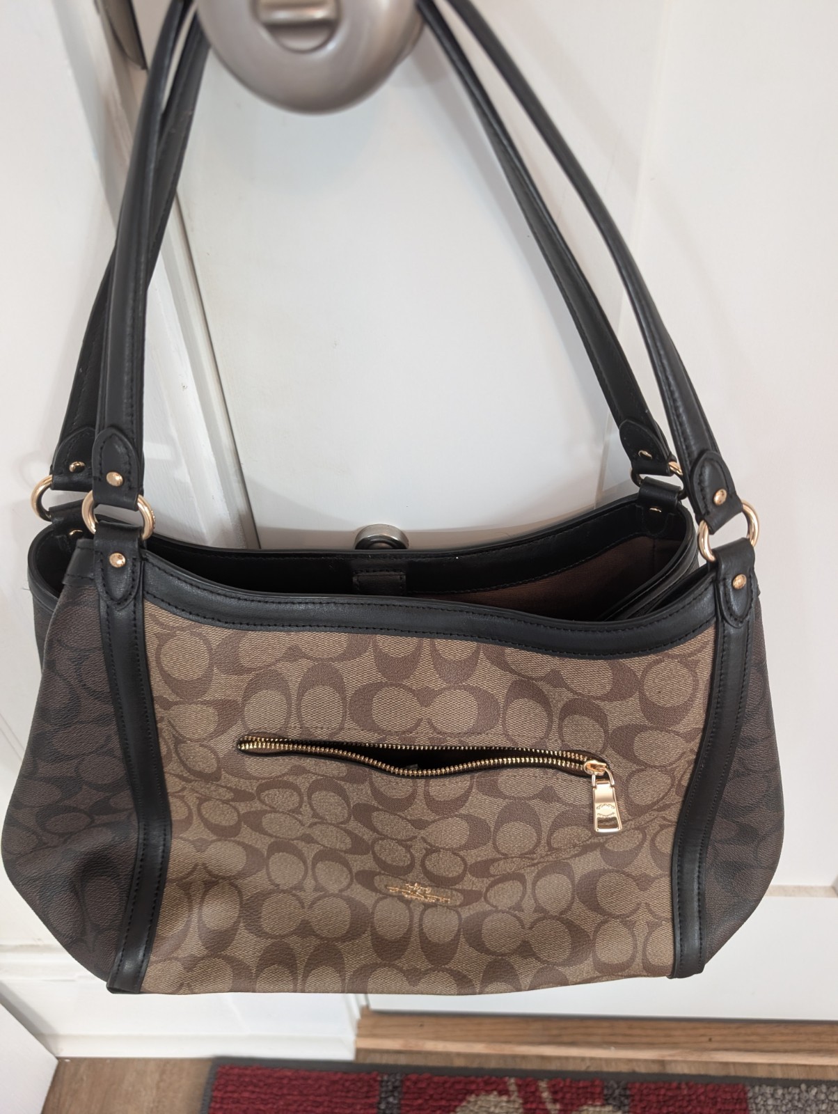 Super Nice Large Brown, Black, And Khaki Coach Signature C6831