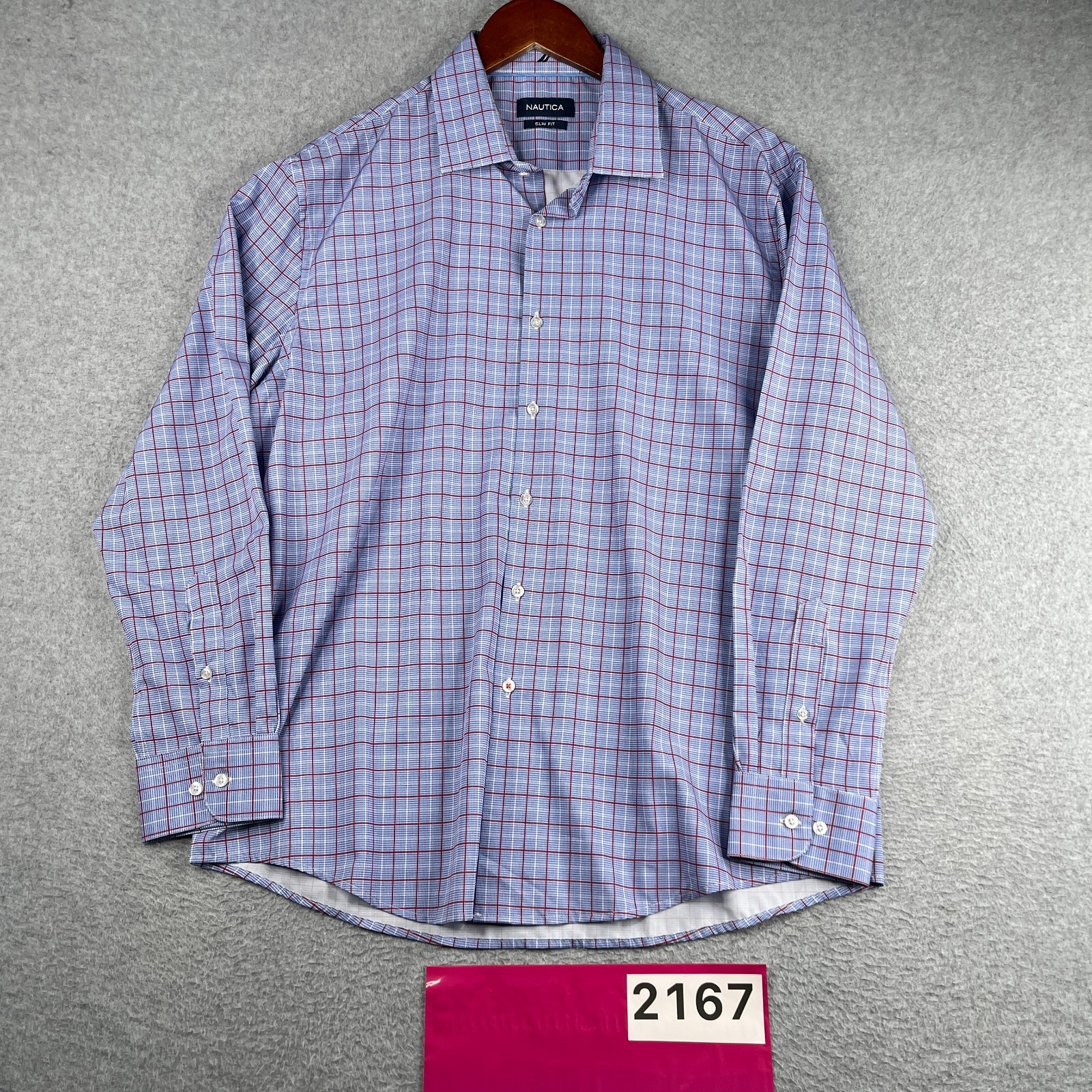 Nautica Slim Fit Performance Shirt Blue Check Button Up Long Sleeve Mens Large