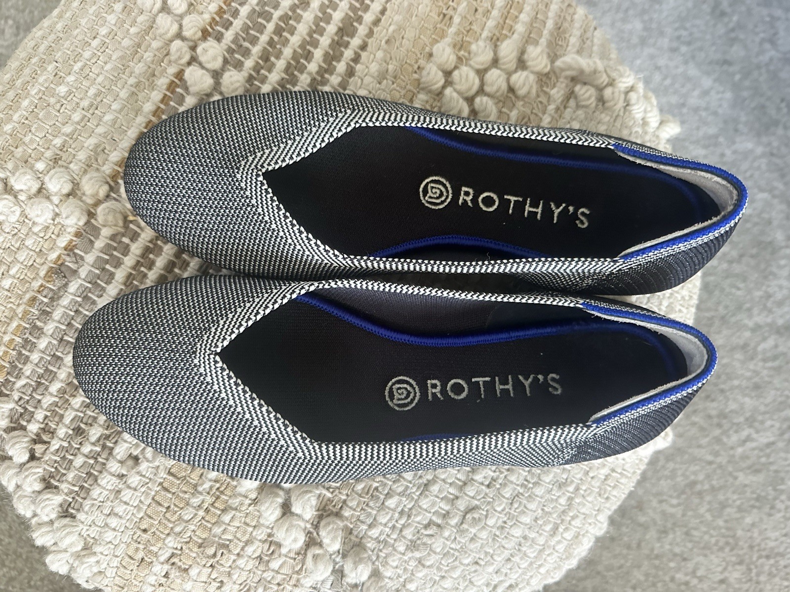 Rothys Black White Houndstooth The Daily Flat Sz 8.5 Washable Ballet Flats