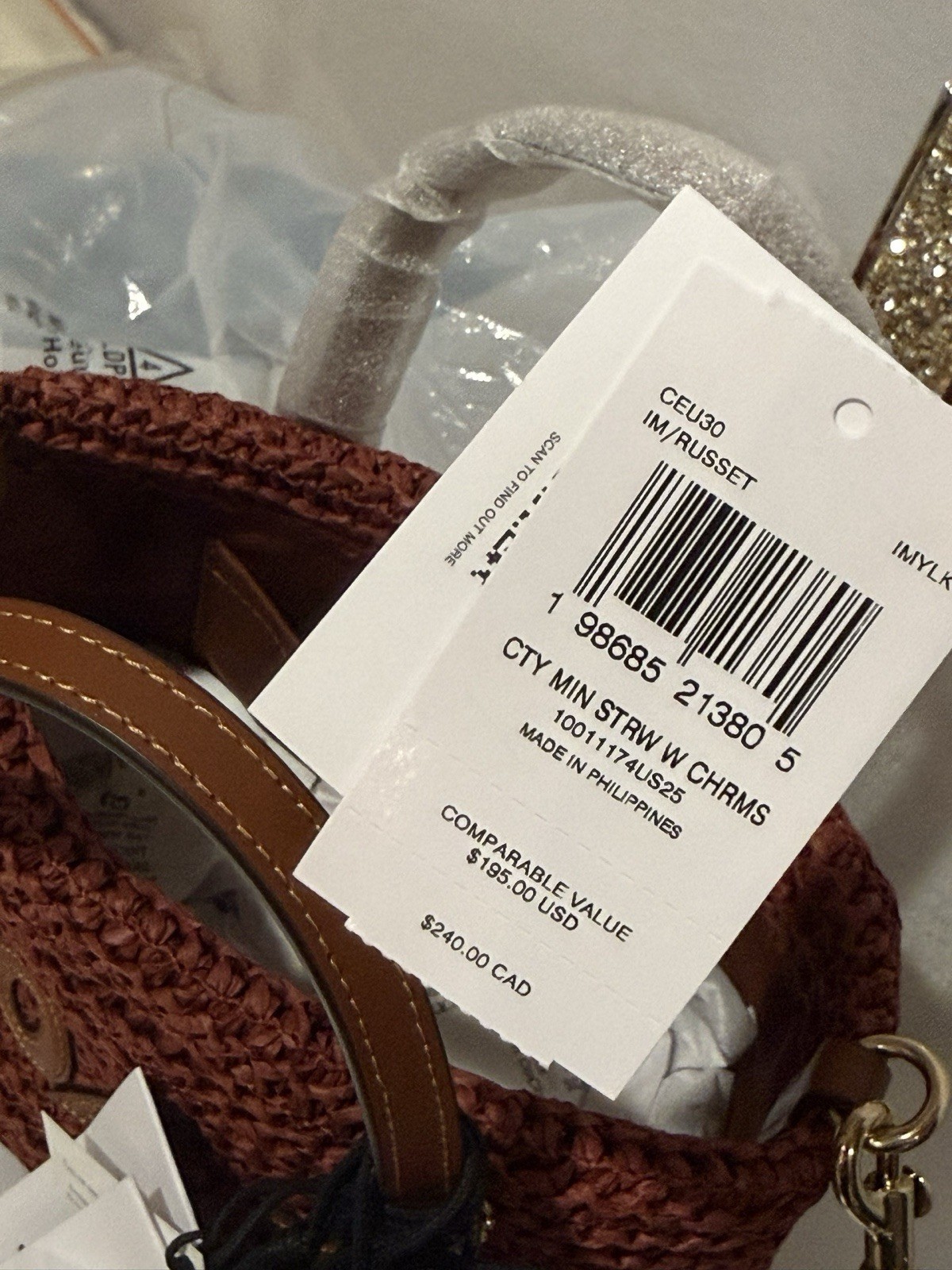 coach City Mini Tote Bag With cherry and bear Charms CEU30 NWT