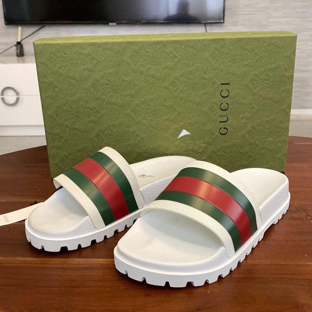 44 sizes Gucci Web Men’s Rubber SlideSandal WhiteRubber, For Teen and Women US