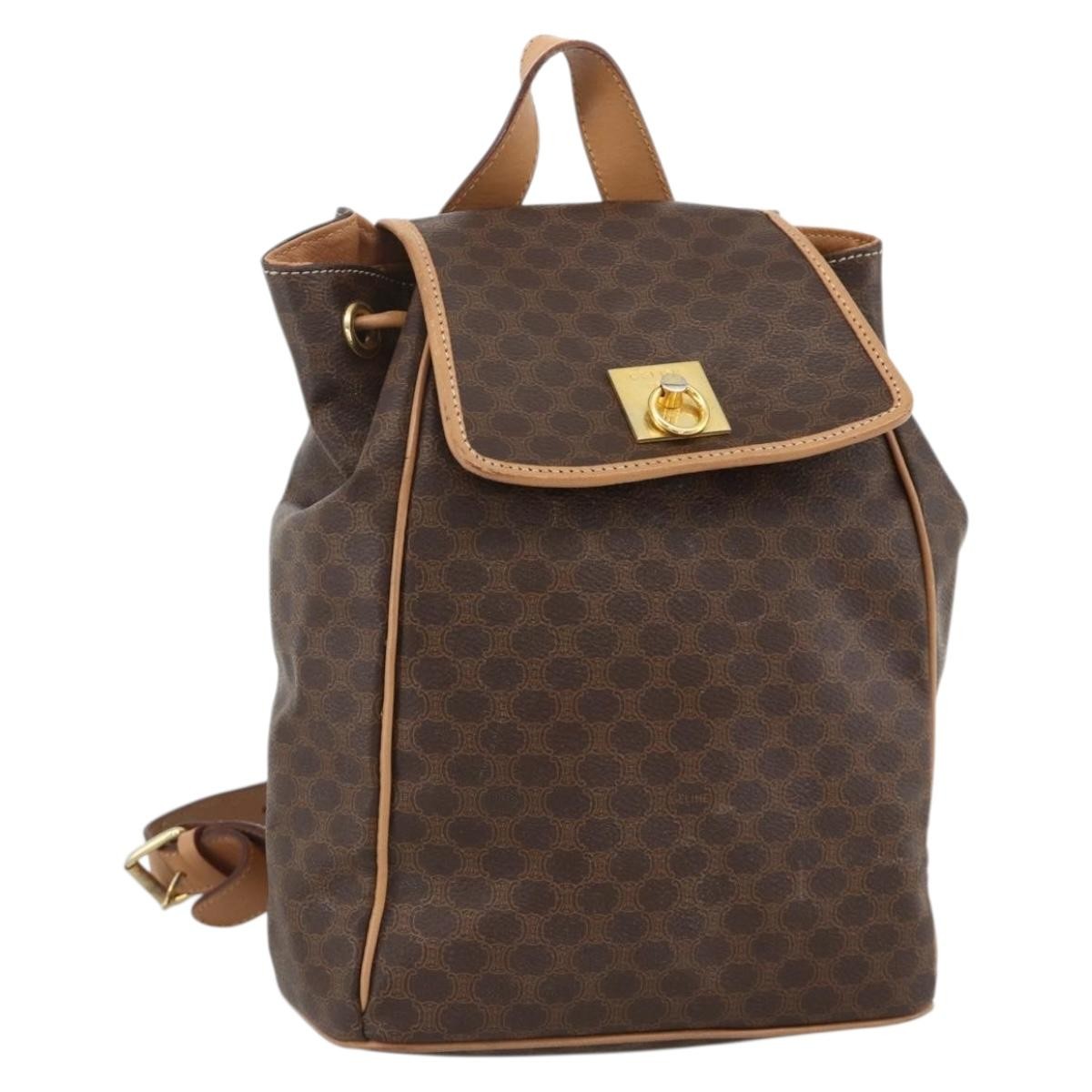 CELINE Macadam Canvas Backpack PVC Leather Brown Gold Auth BAZ796A