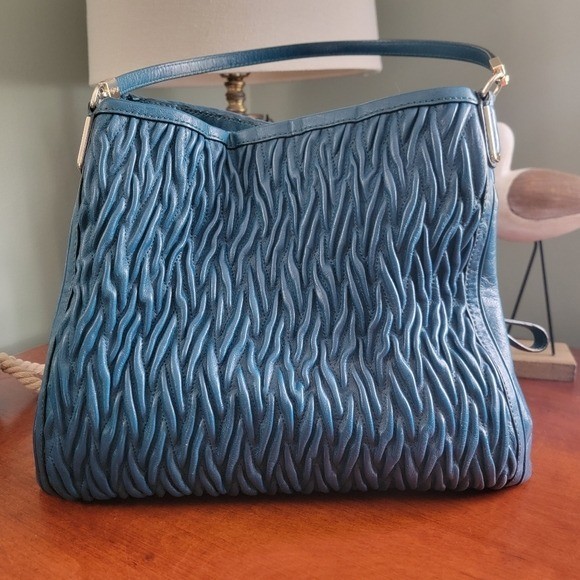 Coach 26257 Madison Phoebe Gathered Twist Teal Leather Shoulder Bag