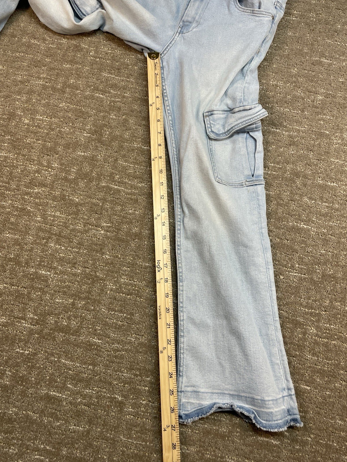 Zara Size 13–14 Cm 164 Adjustable Waist Cargo Jeans Light Wash Raw Hem