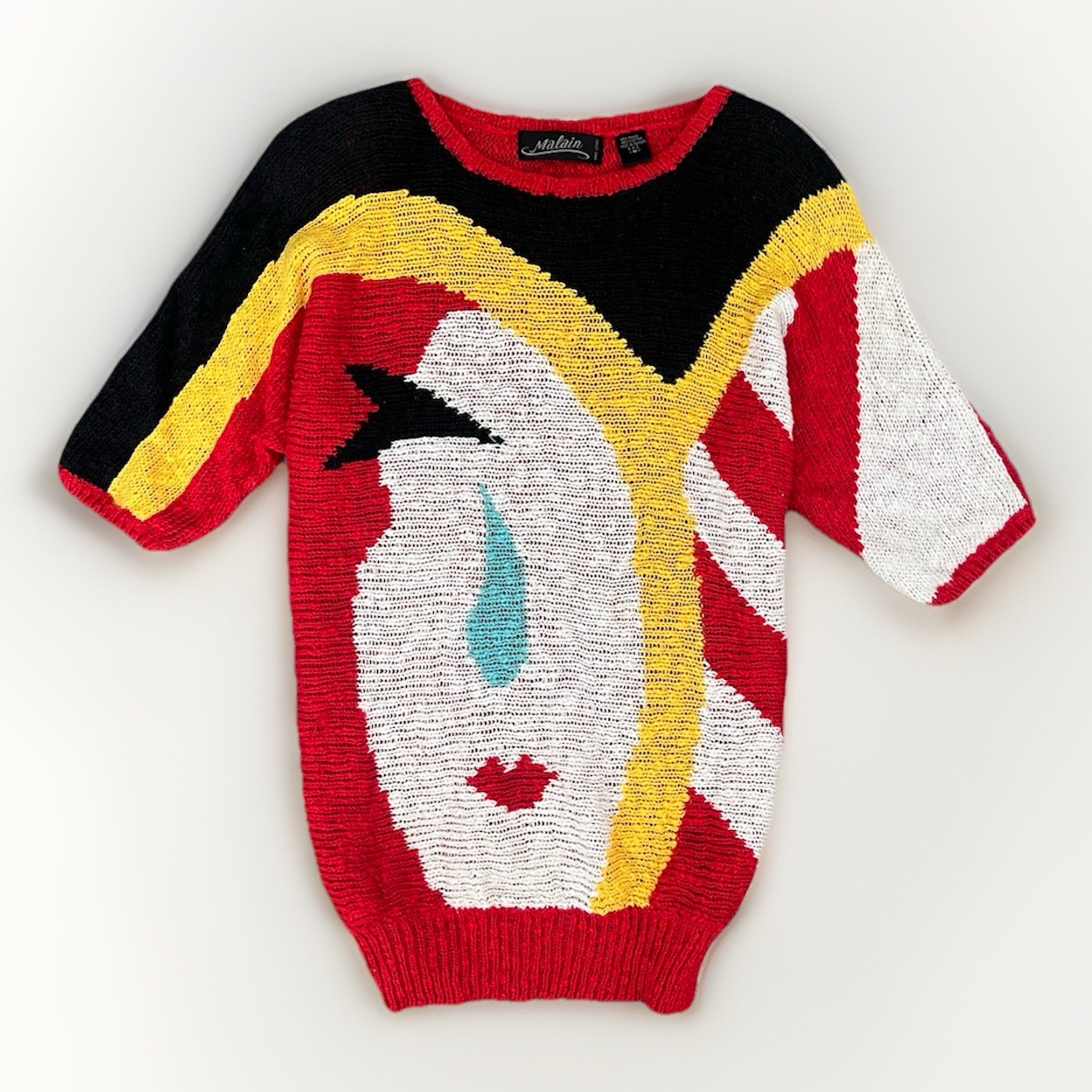Malain Rare VTG 90s Abstract Face Sweater Colorful Retro Pop Art Festival Style