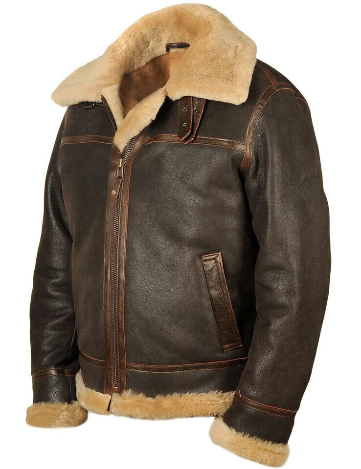 Coat 100% sheepskin WW2 B3 Mens RAF Aviator Leather Jacket Bomber Flying irvin