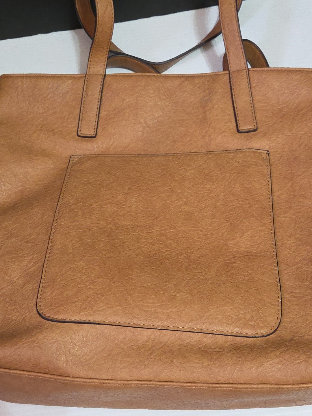 Womens Brown Vinyl Tote Shoulder Stylish Everyday Purse Bag & Cosmetic Bag 17×13