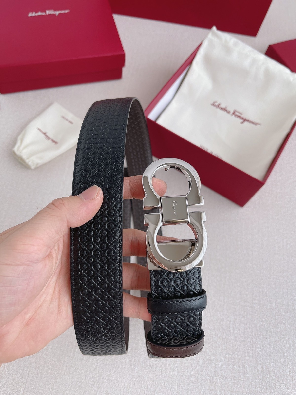 Reversible Black/Brown Authentic FERRAGAMO Belt MEN width 3.5cm/1.38inch