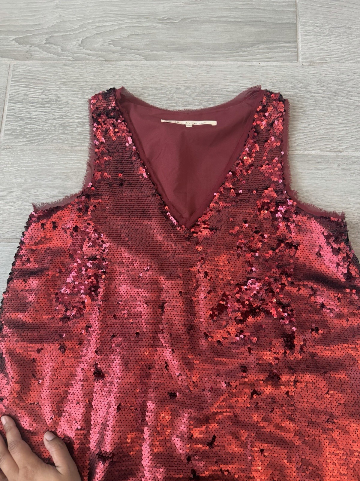 RACHEL Rachel Roy Red Wine Sequin A-Line Sleeveless V-Neck Dress Women’s Size S