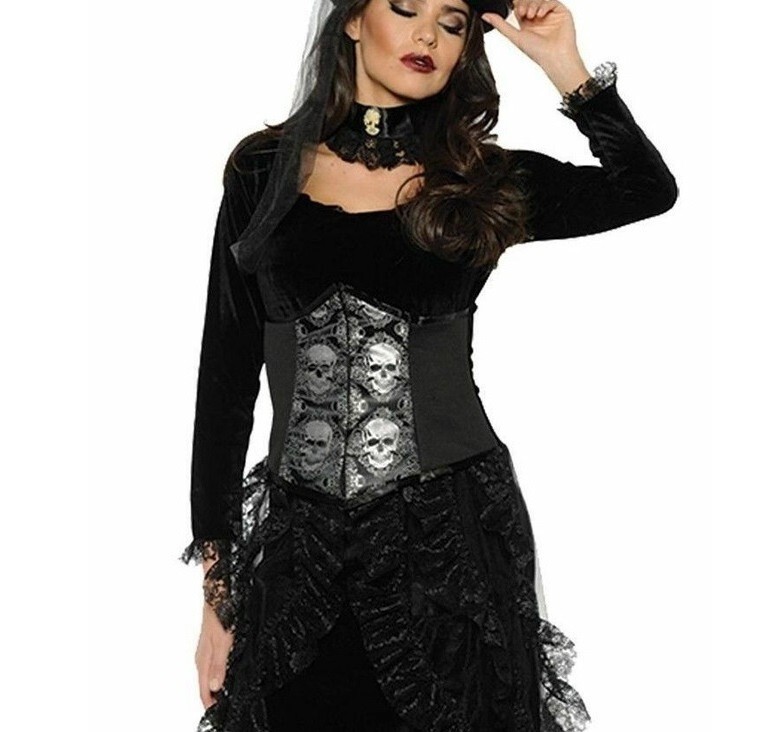 Black Lace & stain Skeleton Choker Cameo Brooch necklace Victorian Gothic