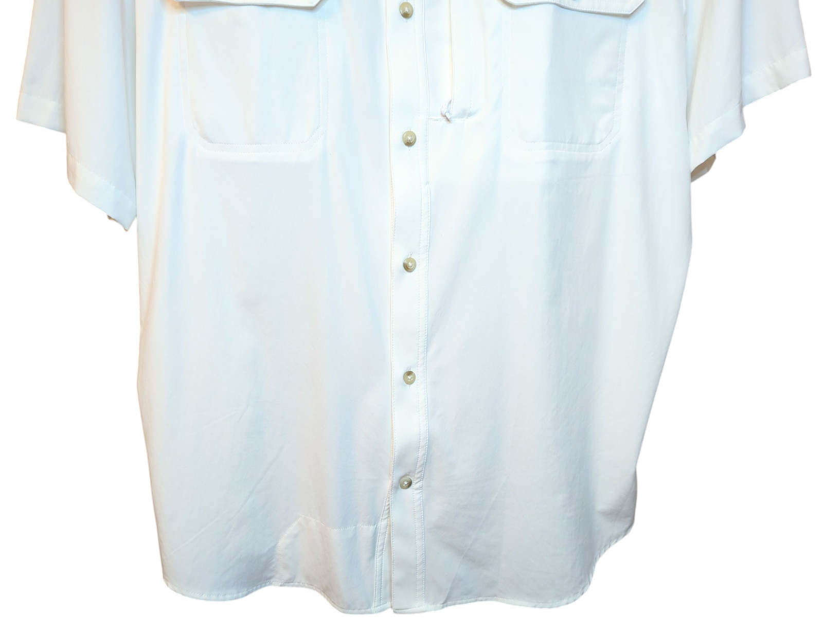 PONCHO Outdoors Vented Button Up Shirt Magnetic Mens LARGE White Comanche Logo