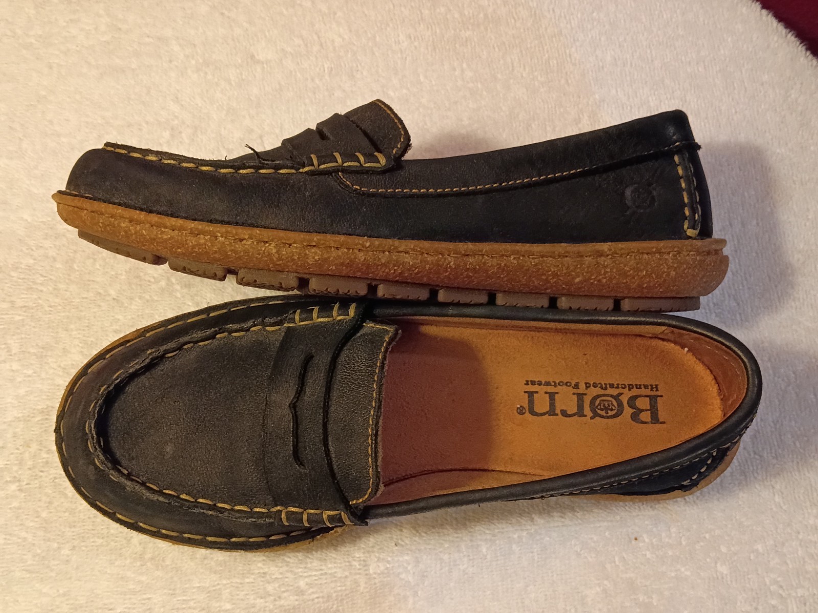 Born Nerina Womens Size 6.5/37 Leather Slip On Penny Loafer Shoes Black