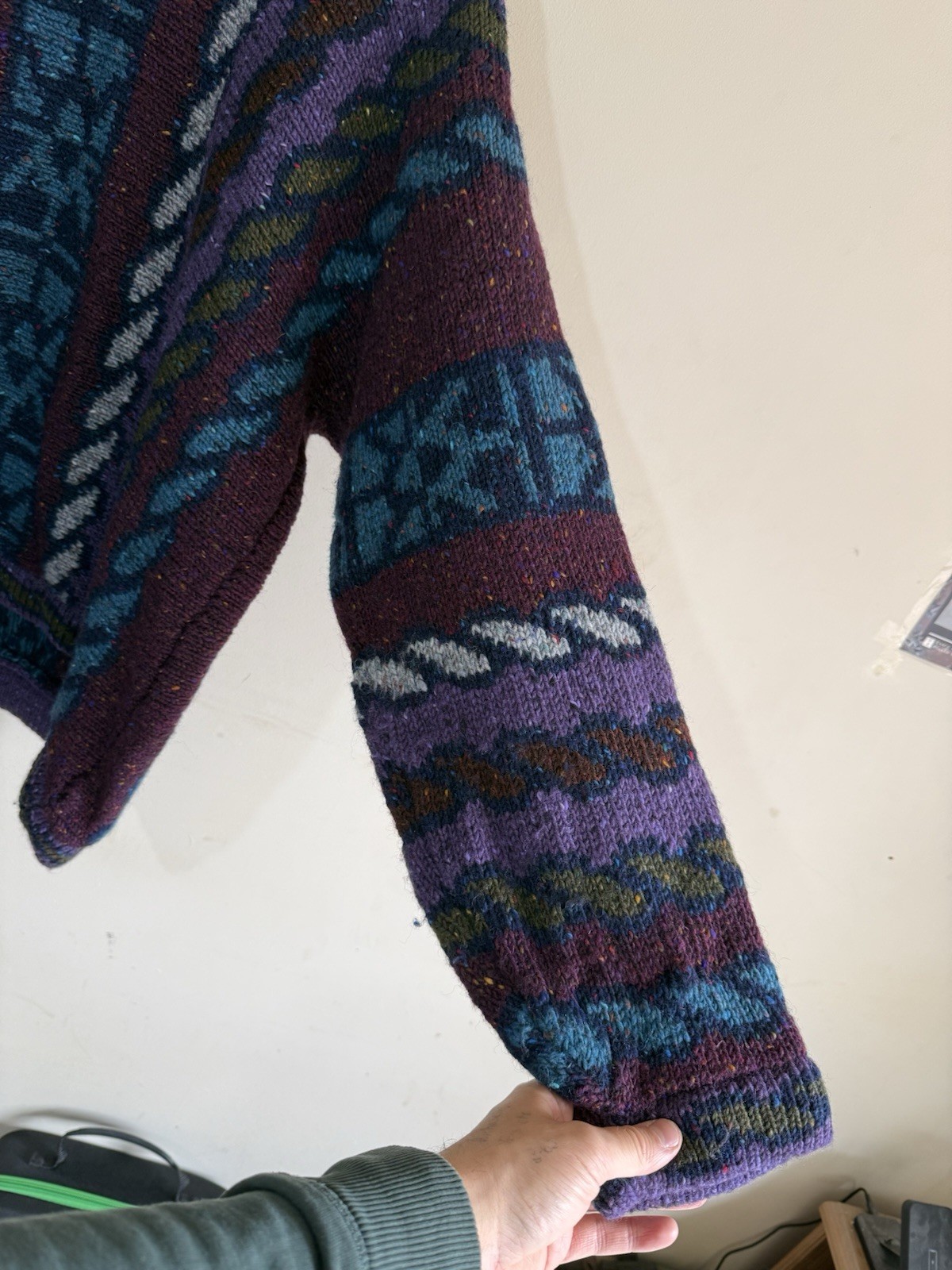 Siochain VTG Irish Wool Knit 100% Pure New Wool Retro Patterned Sweater Mens 46′