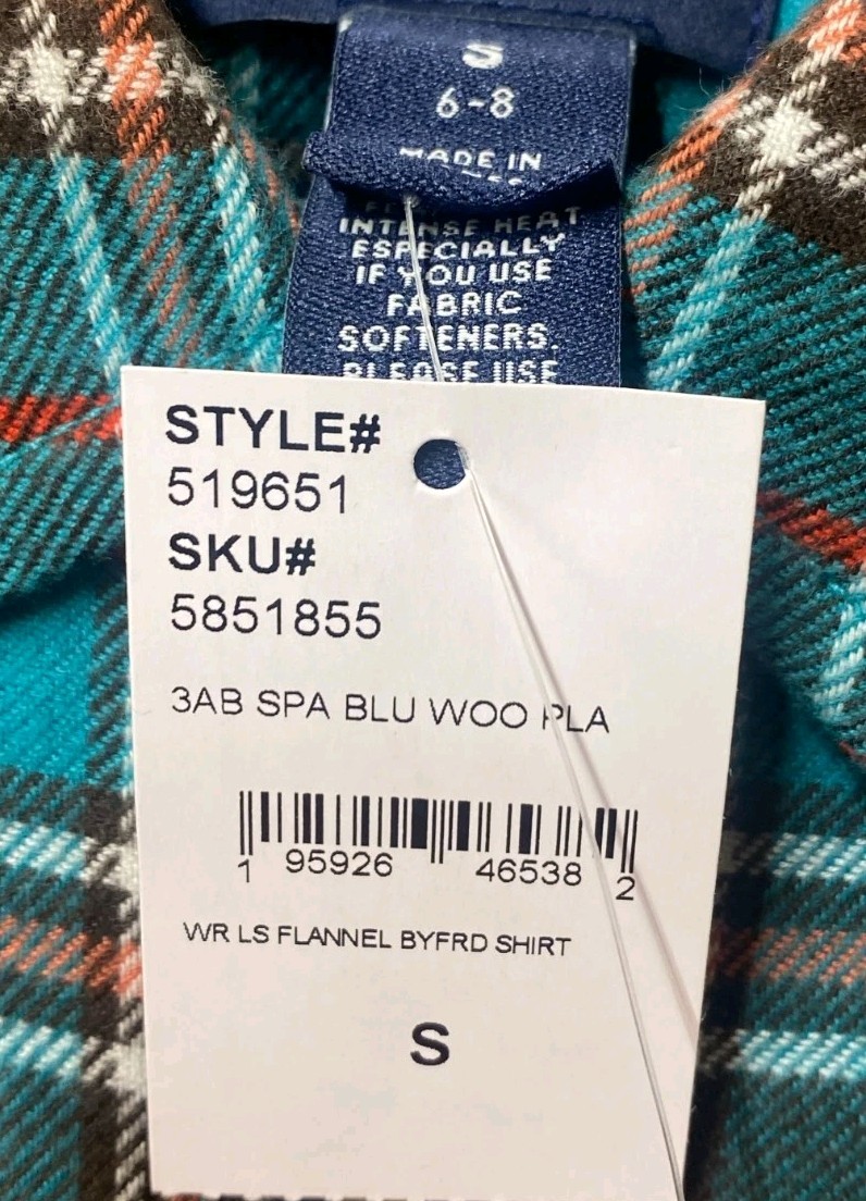 Lands End Womens Boyfriend Flannel, Spa Blue/Wood Plaid, S, M, NWT SHIPS FREE