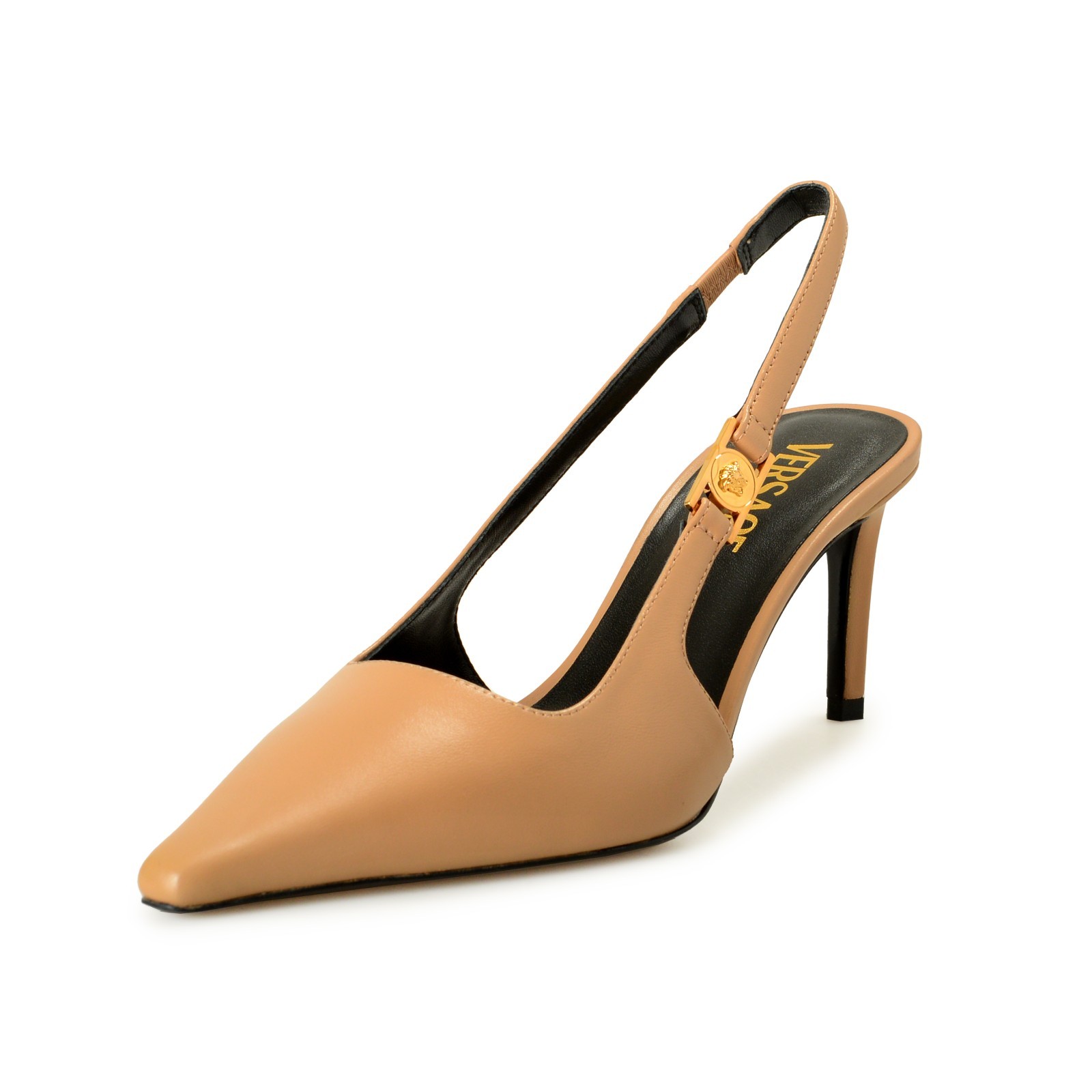 Versace Women’s Pale Nude 100% Leather Heeled Pumps Shoes US 7 IT 37