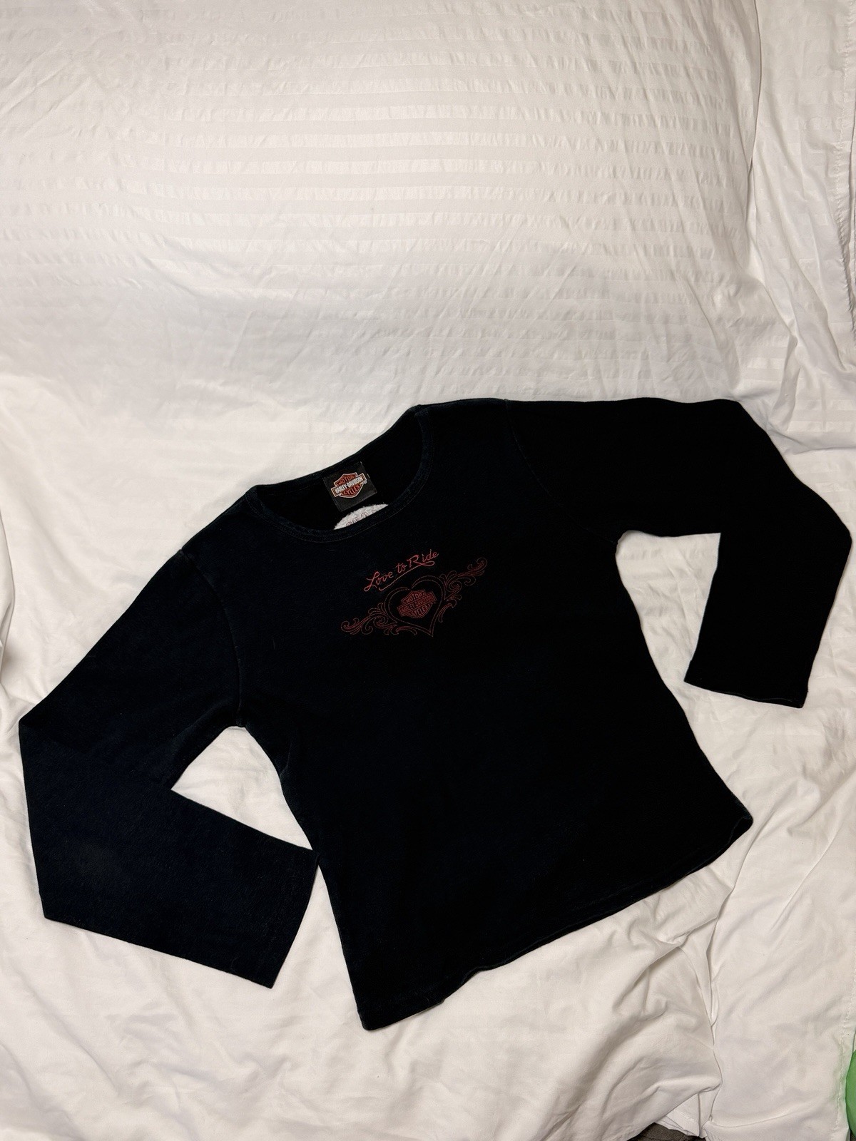 Vintage Harley Davidson Womens Bell Sleeve Top M Love To Ride Y2K