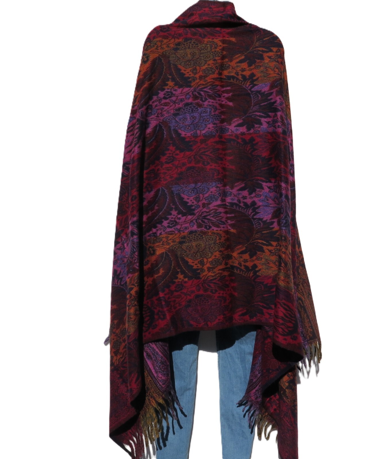 Yak Wool Blend|Paisley|Shawl/Throw|Handloomed|Nepal|Reversible|7 Panel Color|