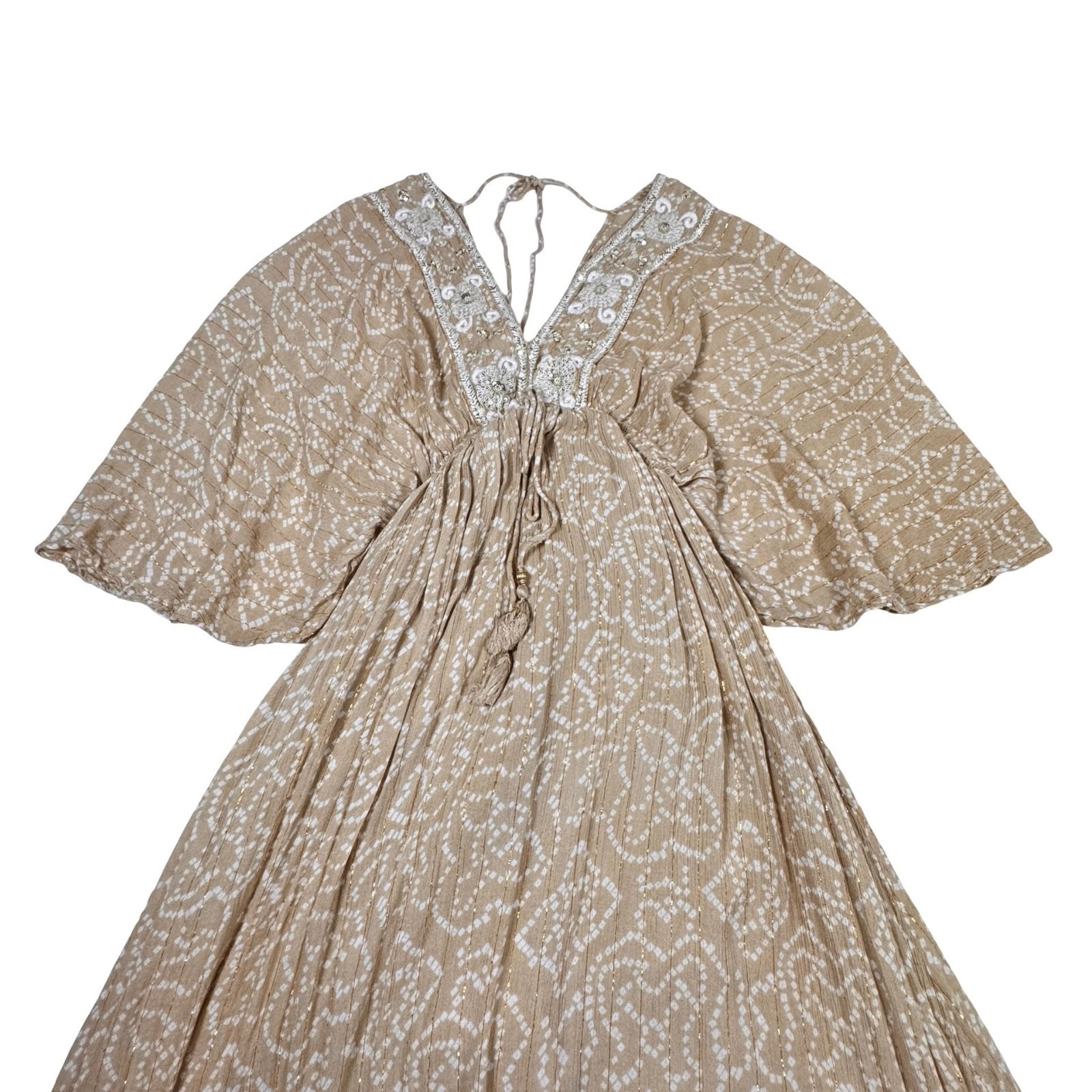 Flowy Boho Embroidered Cotton Tiered Maxi Dress Sz S Kaftan Beach Babydoll