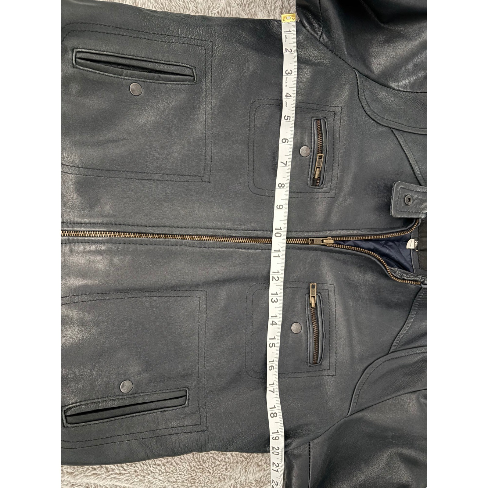 Superior New York Mens XL Blue Leather Bomber Cafe Racer Jacket Moto YKK Zip