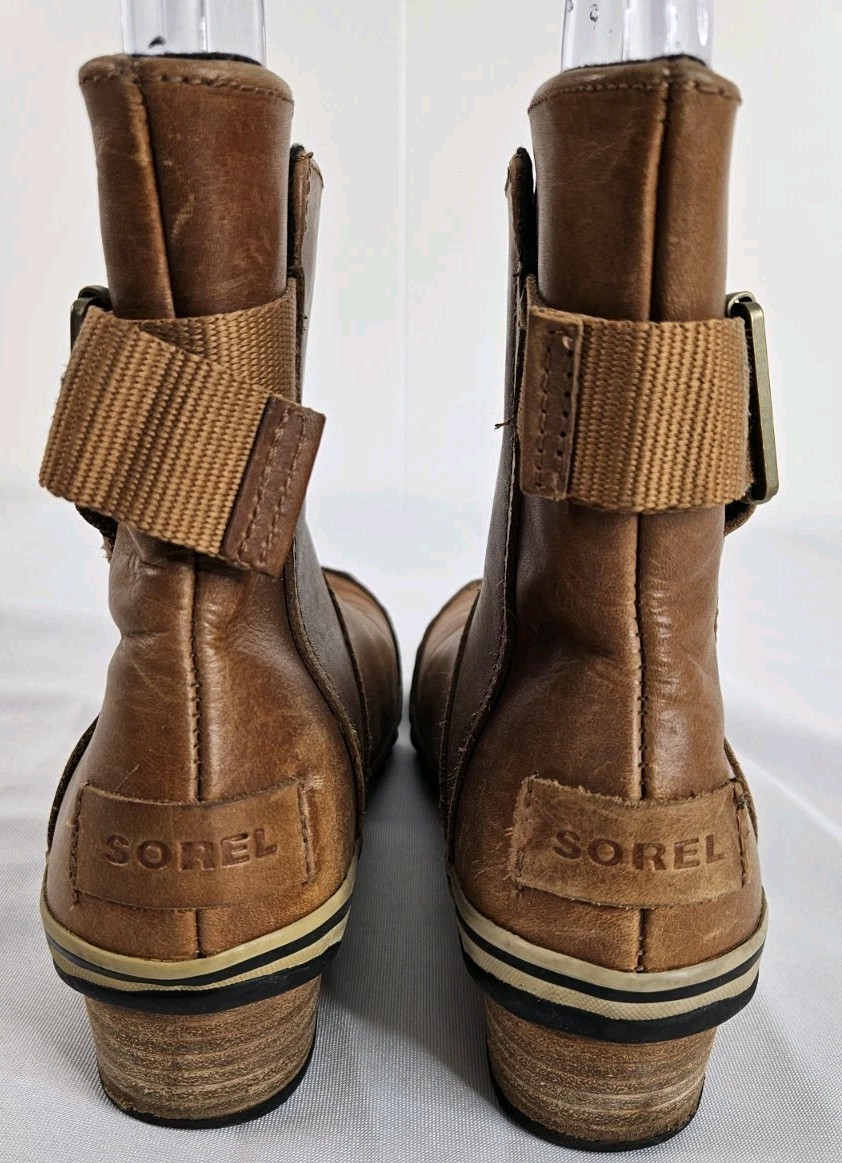 SOREL SLIMBOOT SHORTY TAN LEATHER RIDING BOOTIES WOMEN’S SZ 7.5 NL2156-286 NOTE!