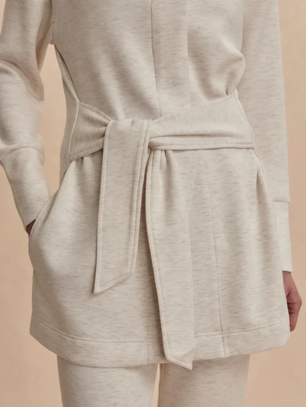 Anthropologie Varley Anset Jacket Ivory Sweatshirt Belted Size L NWT Large