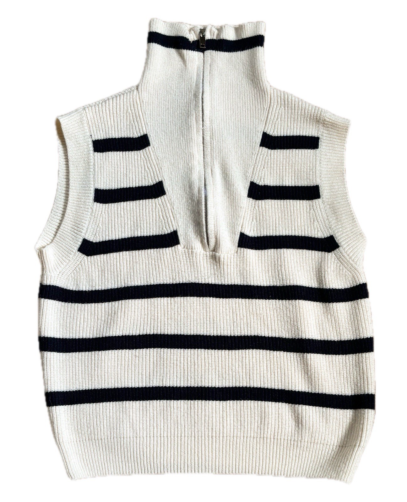 Oliver O Cream Midnight Blue Stripes Ribbed Sleeveless Sweater Vest Size Large
