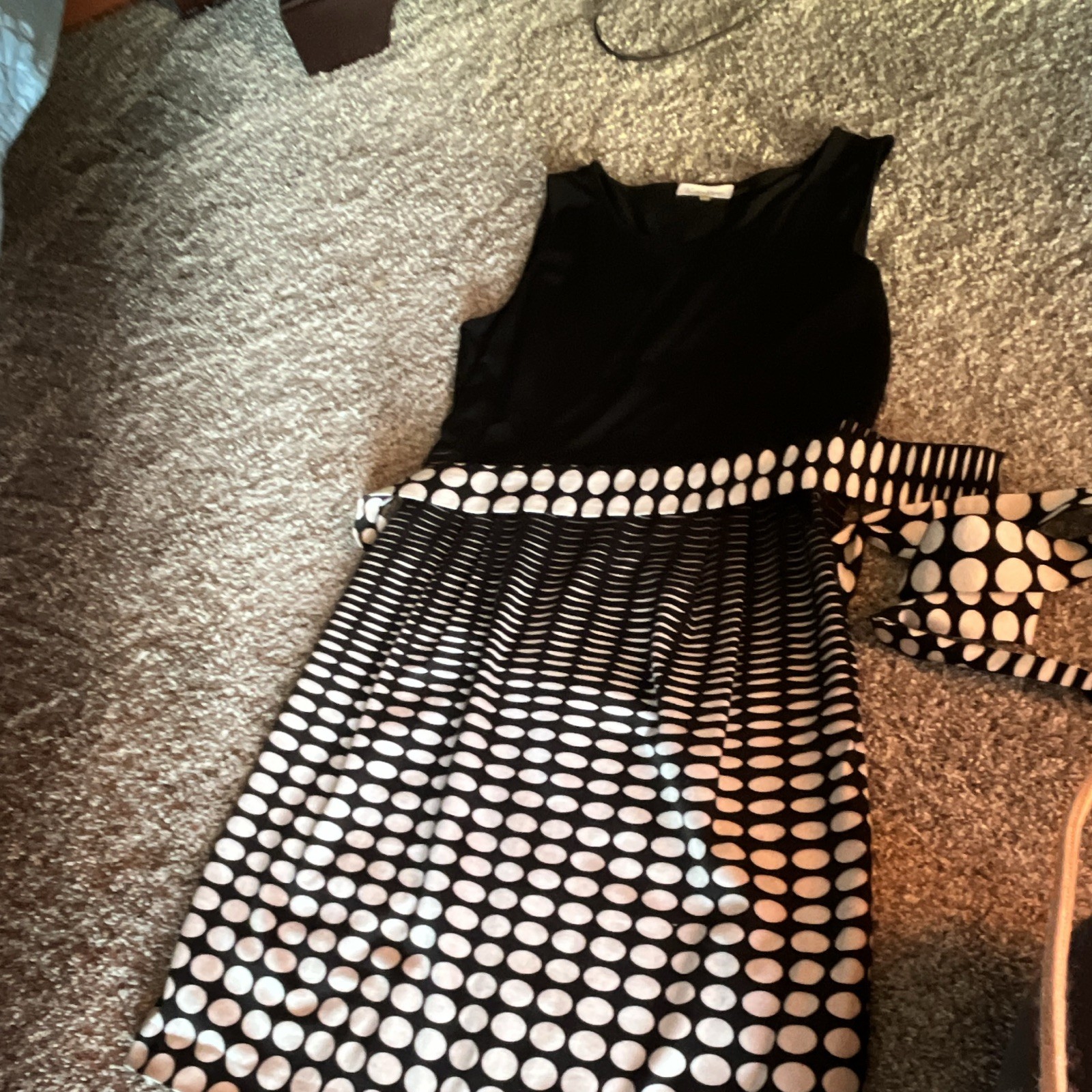 Calvin Klein Polka Dot Sheath Dress V-Neck Sleeveless Knee Tie 12