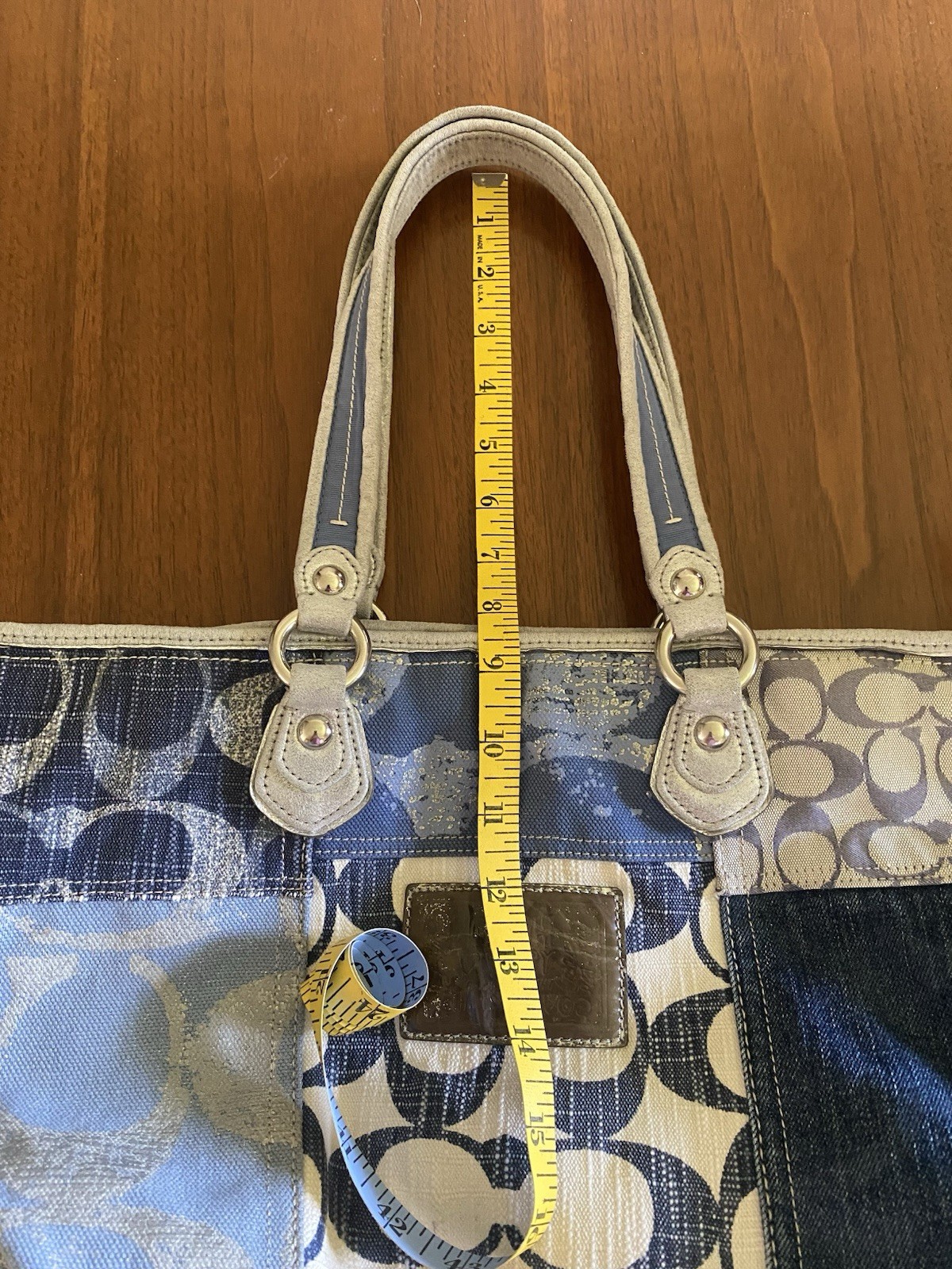 Coach Vintage Poppy Canvas Tote Bag Handbag Signature Logo Blue