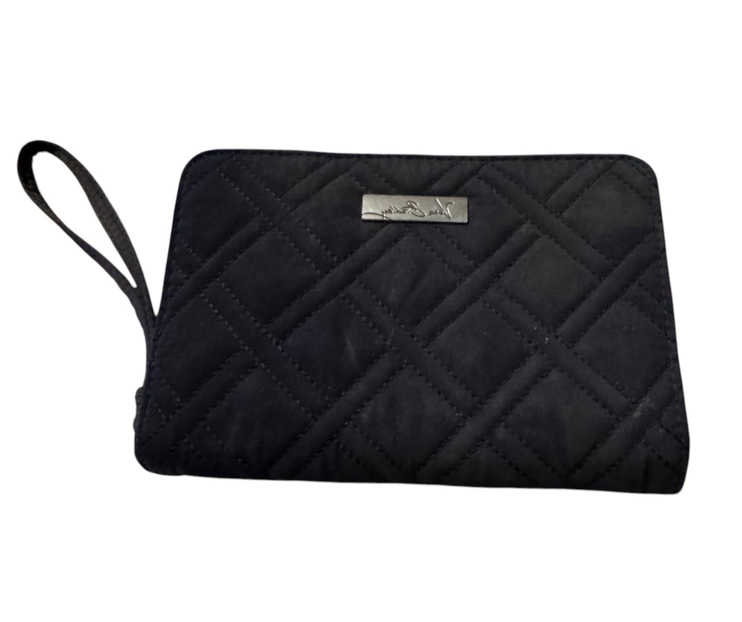 Vera Bradley Black Quilted Zip Wristlet Wallet w/ Strap Credit Card Folding