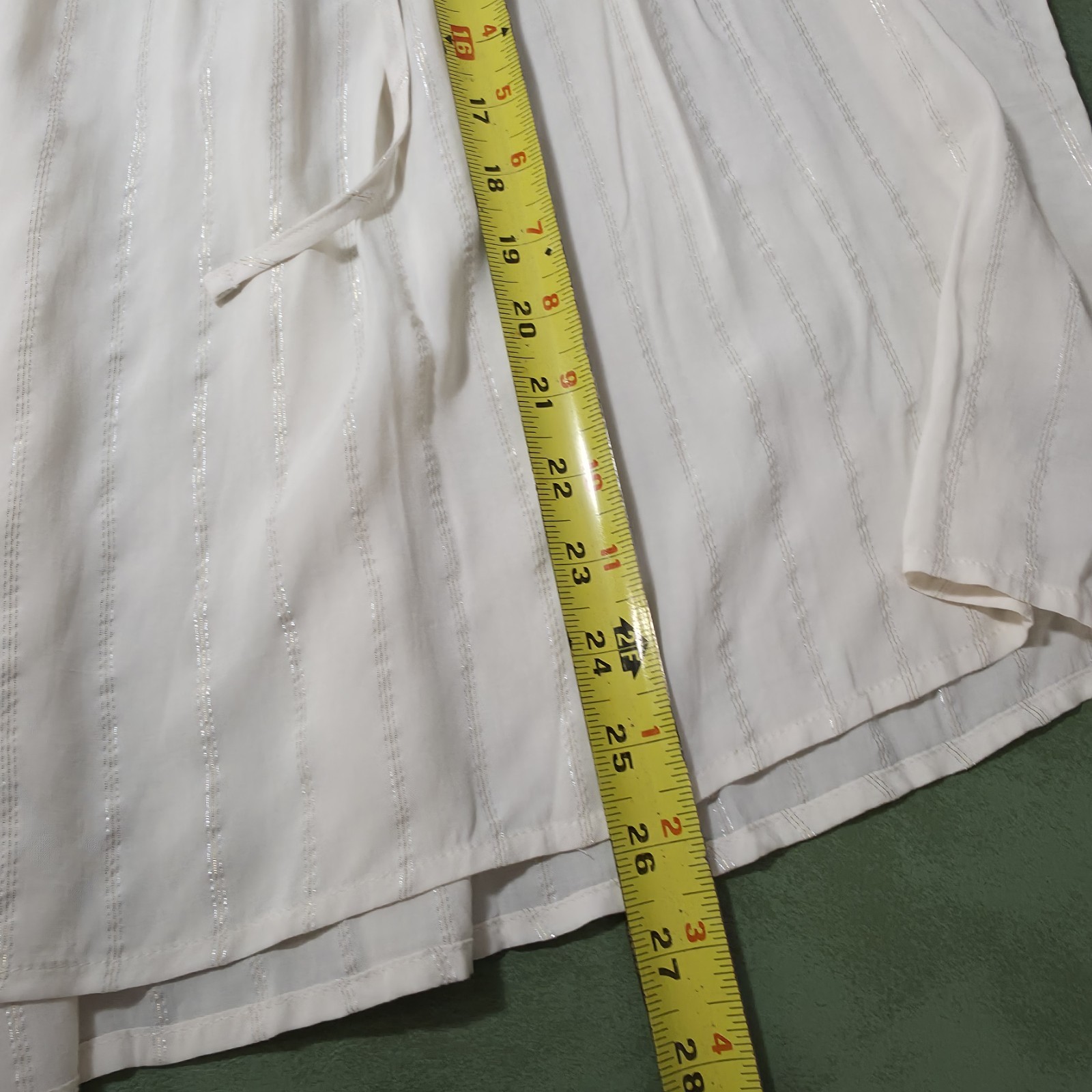 a.n.a 2X Boho Peasant Blouse Ivory Metallic Stripe Smocked Ruffle Cottagecore