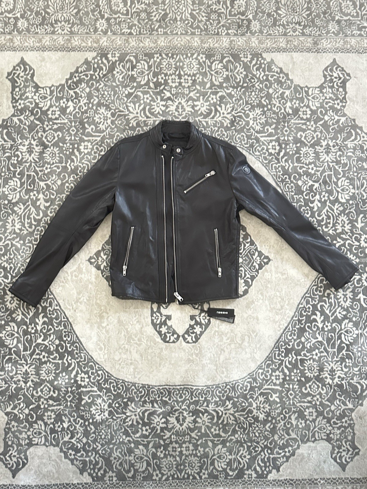 Diesel Men’s 100% Goatskin Leather Cafe Racer Jacket Black Size L NWT MSRP $598